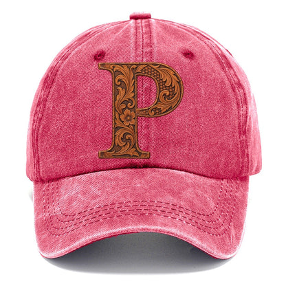 Tooled Leather P Monogram Classic Cap – Pomegranate Blush