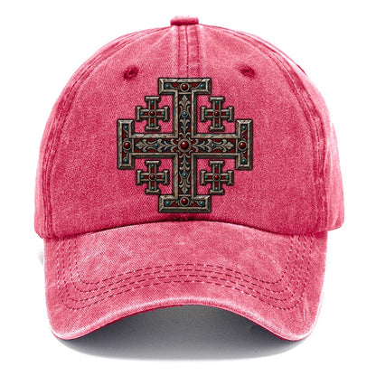 Engraved Silver Reliquary Panel Jerusalem Cross Classic Cap – Pomegranate Blush