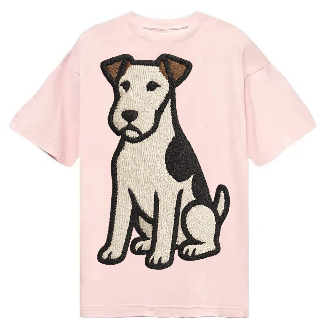Wire Fox Terrier White With Black Markings Embroidered Desig Classic T-shirt – Pink