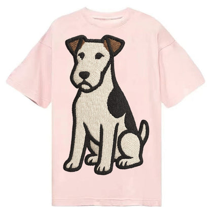 Wire Fox Terrier White With Black Markings Embroidered Desig Classic T-shirt – Pink