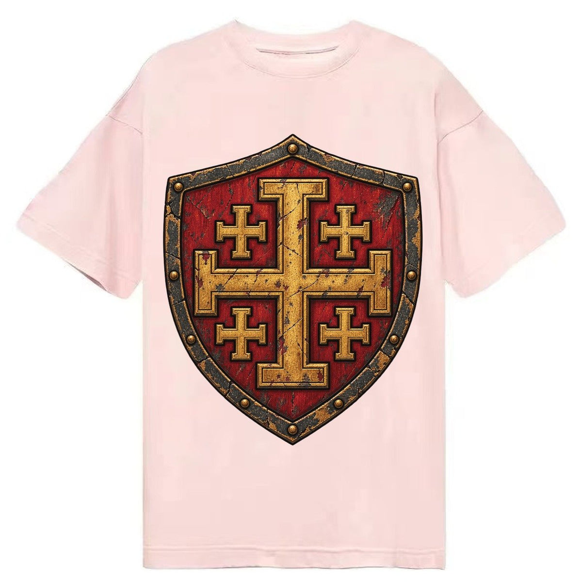 Crusader Battle Shield Heraldry Jerusalem Cross Classic T-shirt – Pink