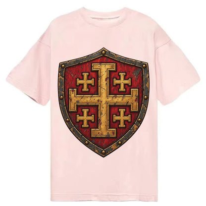 Crusader Battle Shield Heraldry Jerusalem Cross Classic T-shirt – Pink