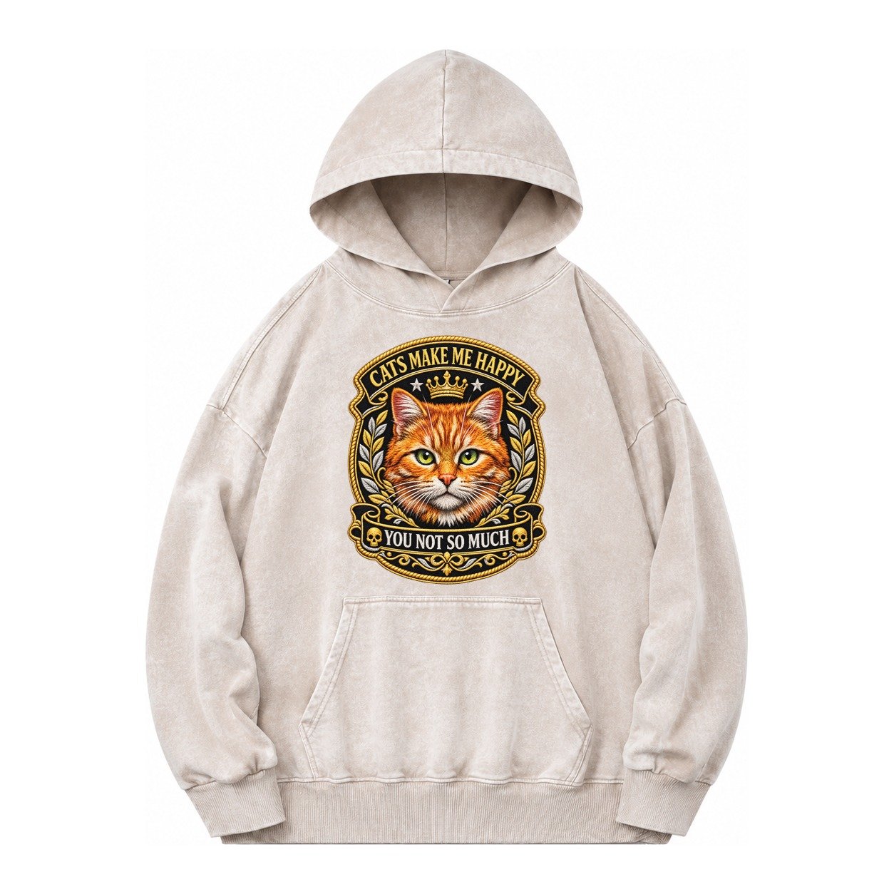 Cats Make Me Happy You Not So Much Cat Face In Orange Cat Pr Vintage Washed Hoodie – Off White