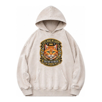 Cats Make Me Happy You Not So Much Cat Face In Orange Cat Pr Vintage Washed Hoodie – Off White