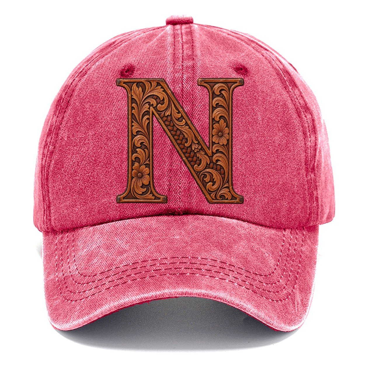 Tooled Leather N Monogram Classic Cap – Pomegranate Blush