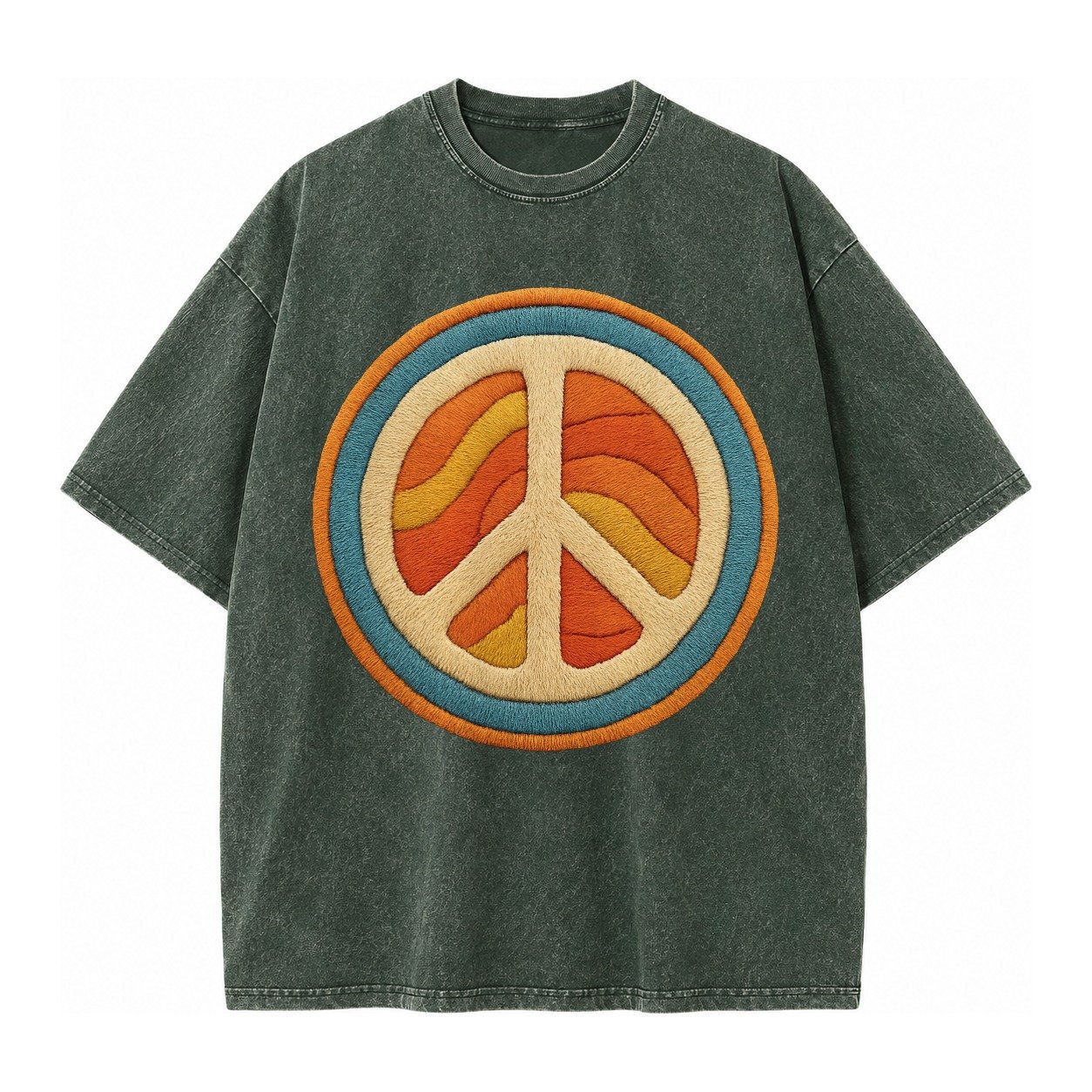 Retro Peace Harmony Vintage T-shirt – Forest Mist