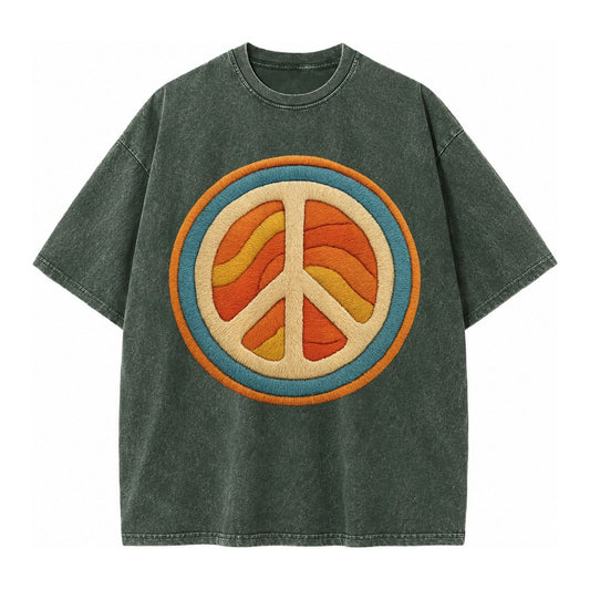 Retro Peace Harmony Vintage T-shirt – Forest Mist