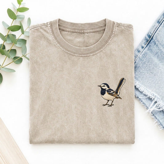 Wagtail Tail Fold Left Chest Vintage T-shirt – Off White