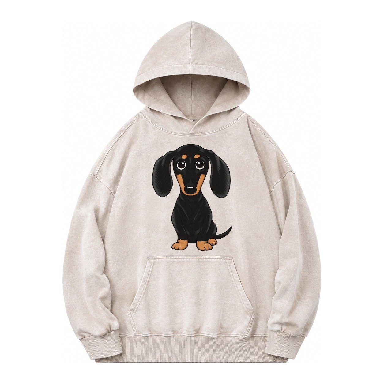 Vintage Style Dachshund Print Vintage Washed Hoodie – Off White