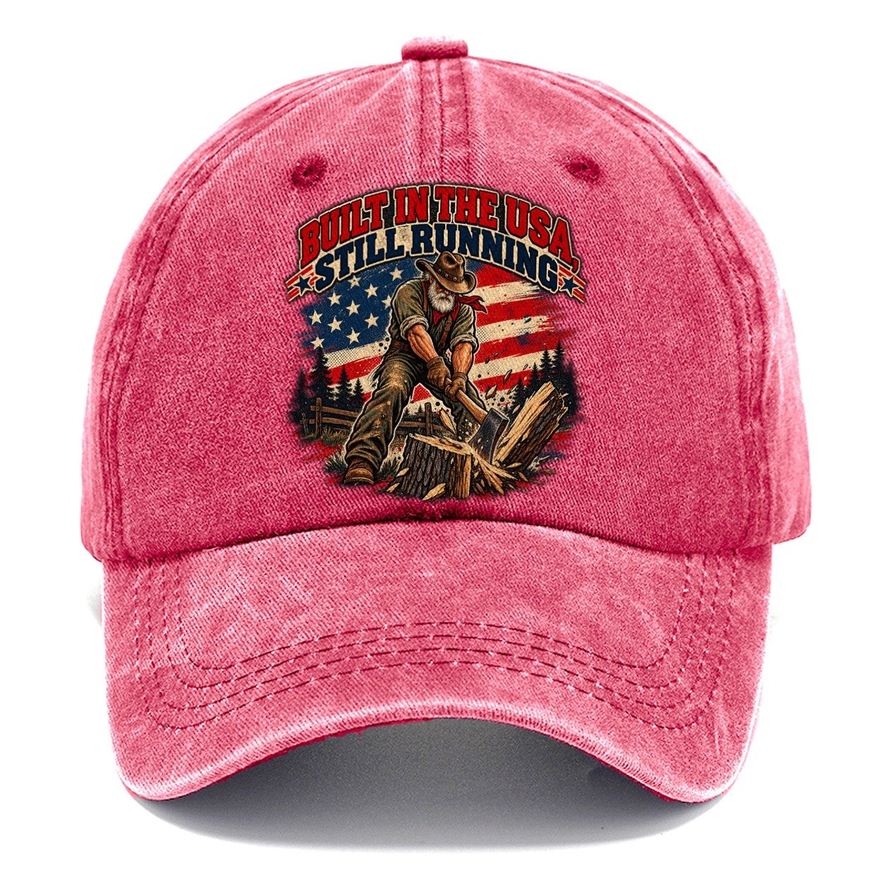 Built In The Usa Still Running Old Man Strong Classic Cap – Pomegranate Blush
