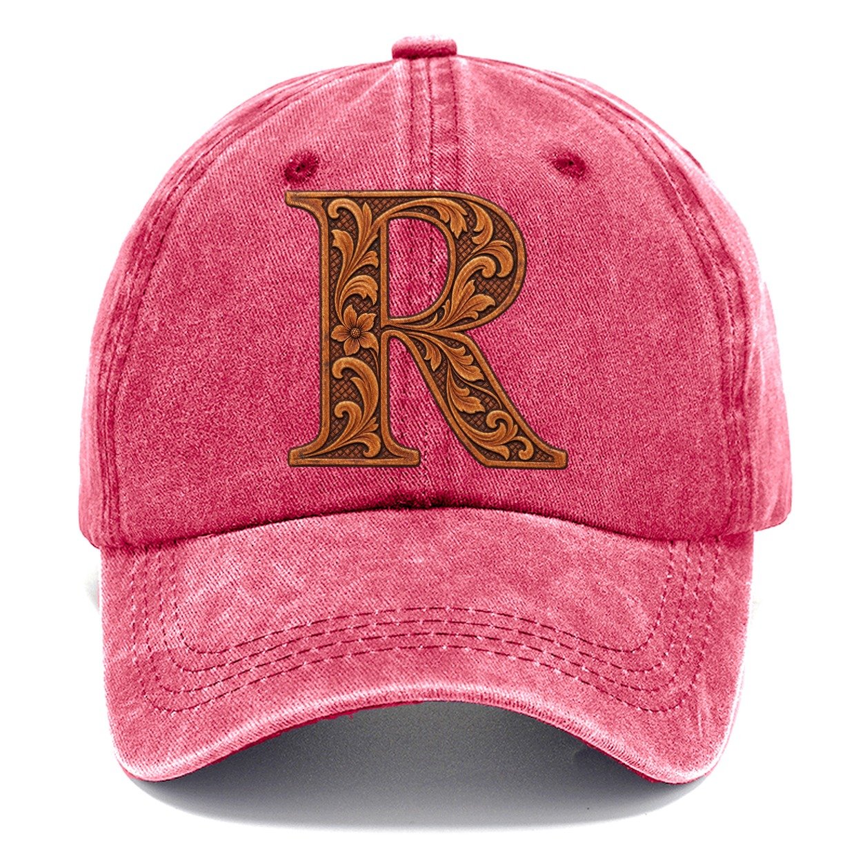 Tooled Leather R Monogram Classic Cap – Pomegranate Blush