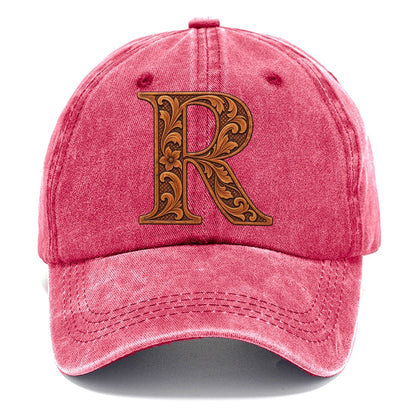 Tooled Leather R Monogram Classic Cap – Pomegranate Blush