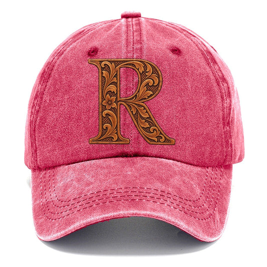 Tooled Leather R Monogram Classic Cap – Pomegranate Blush