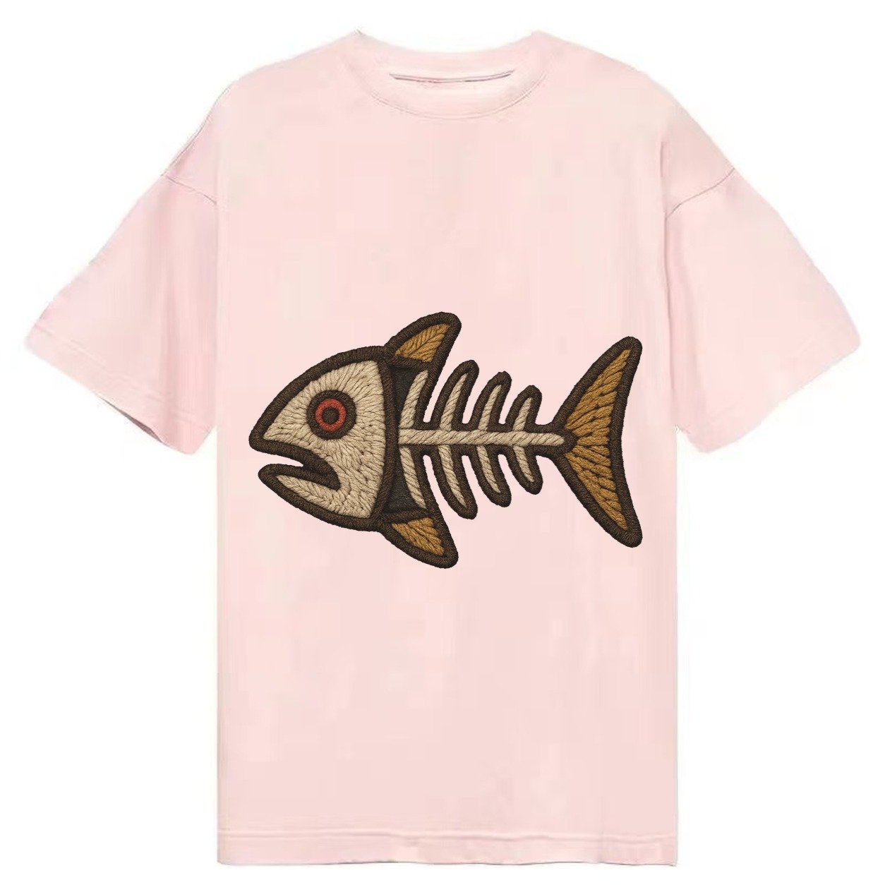 Fish Skeleton Fish Bones In Artistic Pattern Classic T-shirt – Pink