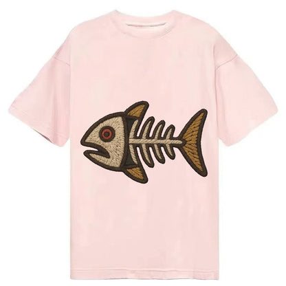 Fish Skeleton Fish Bones In Artistic Pattern Classic T-shirt – Pink