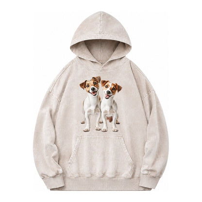 Two Jack Russels Vintage Washed Hoodie – Off White