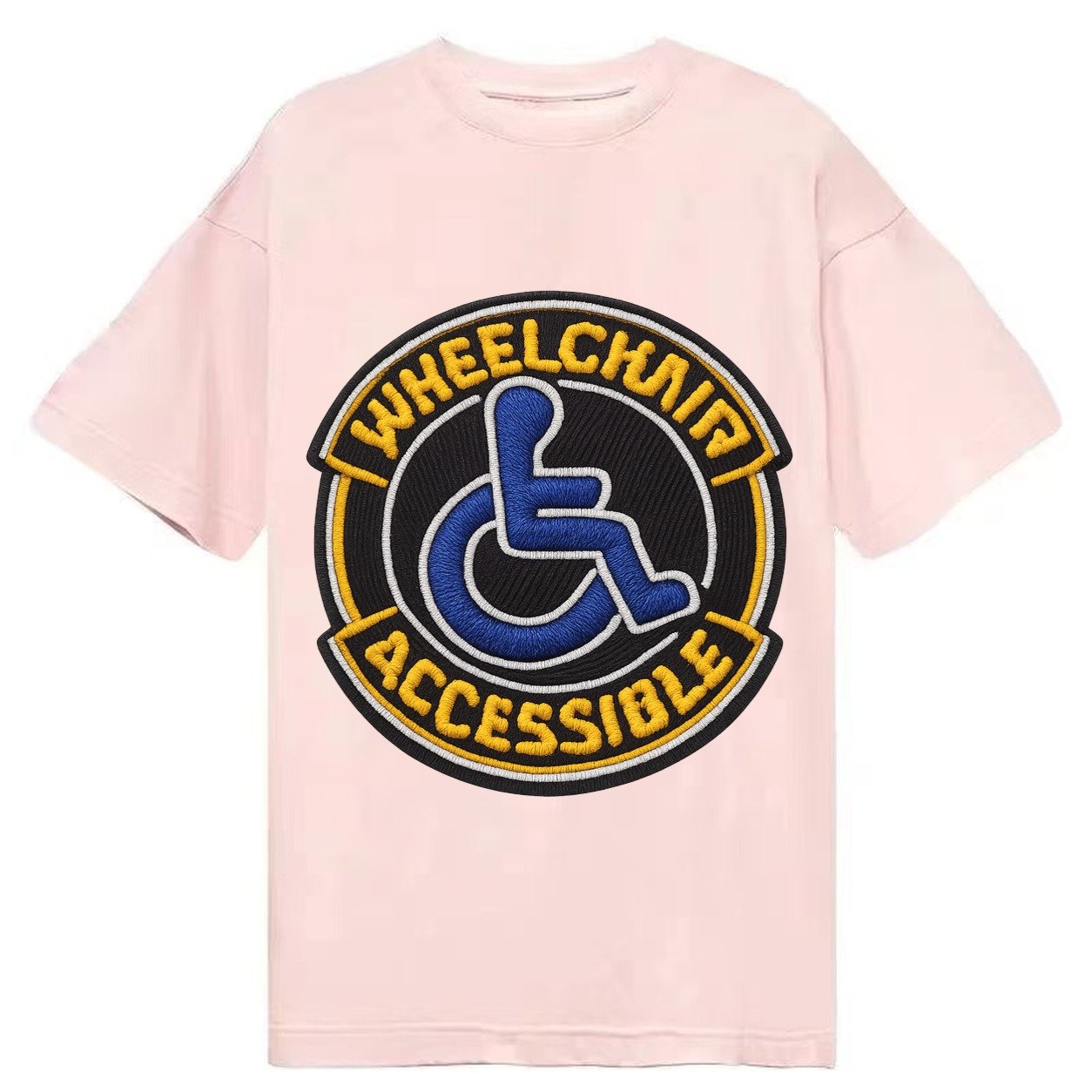 Embroidered Patch Design Wheelchair Accessible Accessibility Classic T-shirt – Pink
