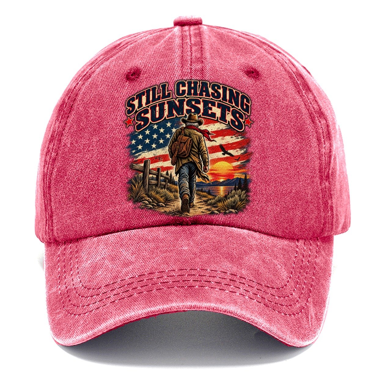 Still Chasing Sunsets Old Man Strong Classic Cap – Pomegranate Blush