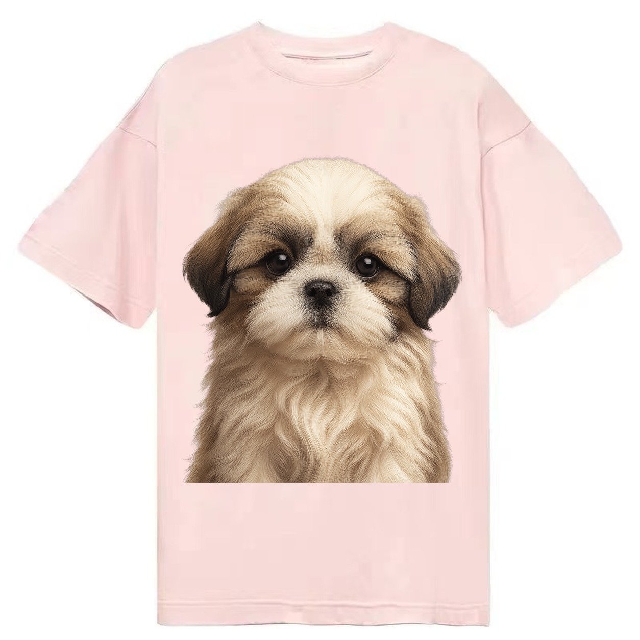 Baby Shih Tzu Puppy Long Flowing Coat Flat Face Big Dark Eye Classic T-shirt – Pink