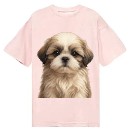 Baby Shih Tzu Puppy Long Flowing Coat Flat Face Big Dark Eye Classic T-shirt – Pink