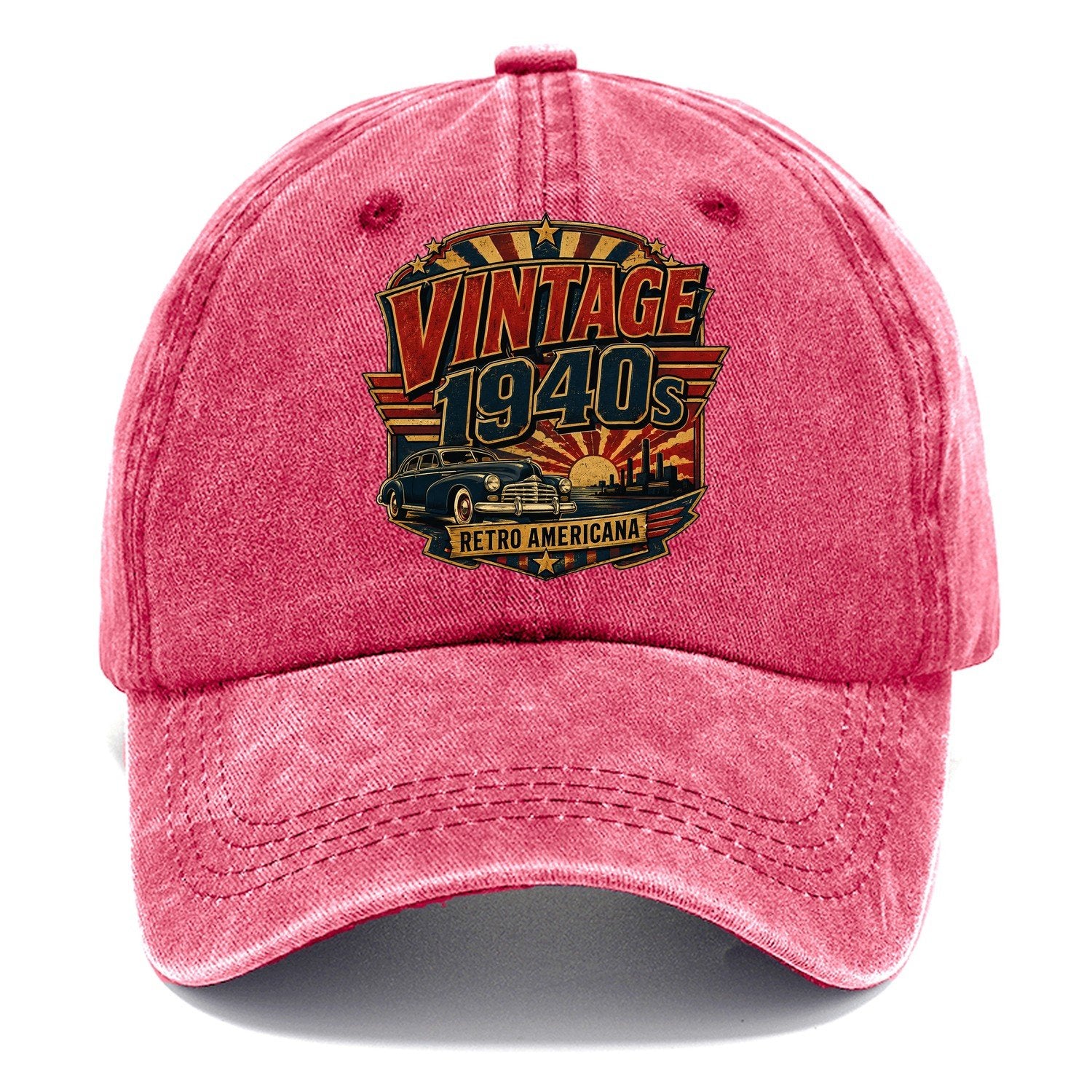 Vintage 1940S Retro Americana Classic Cap – Pomegranate Blush