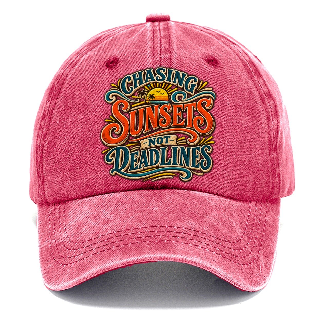 Chasing Sunsets Not Deadlines Retired Living Classic Cap – Pomegranate Blush