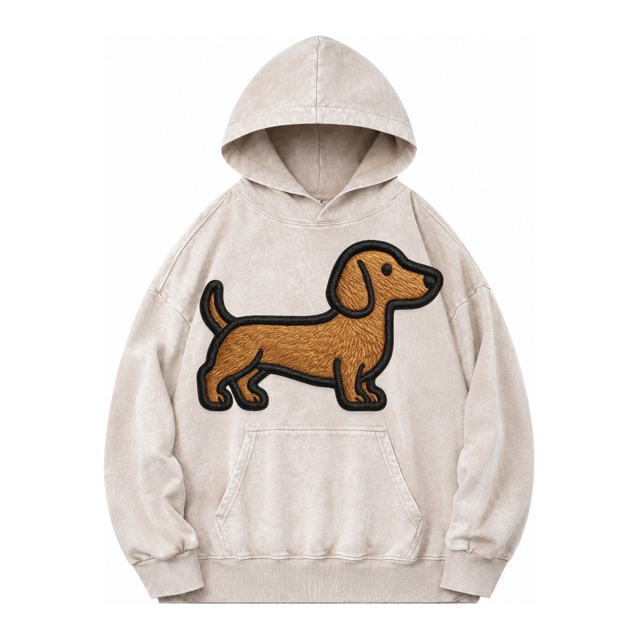 Dachshund Modern Elongated Silhouette Vintage Washed Hoodie – Off White