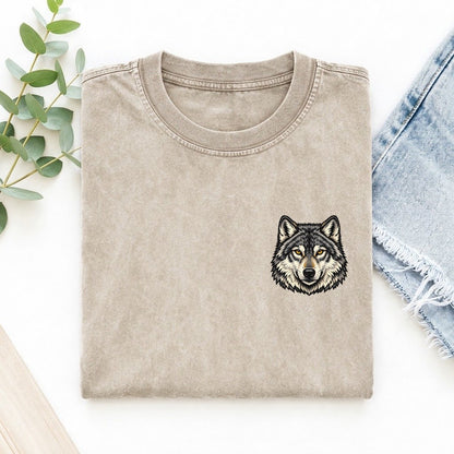 Golden Eyed Wolf Left Chest Vintage T-shirt – Off White