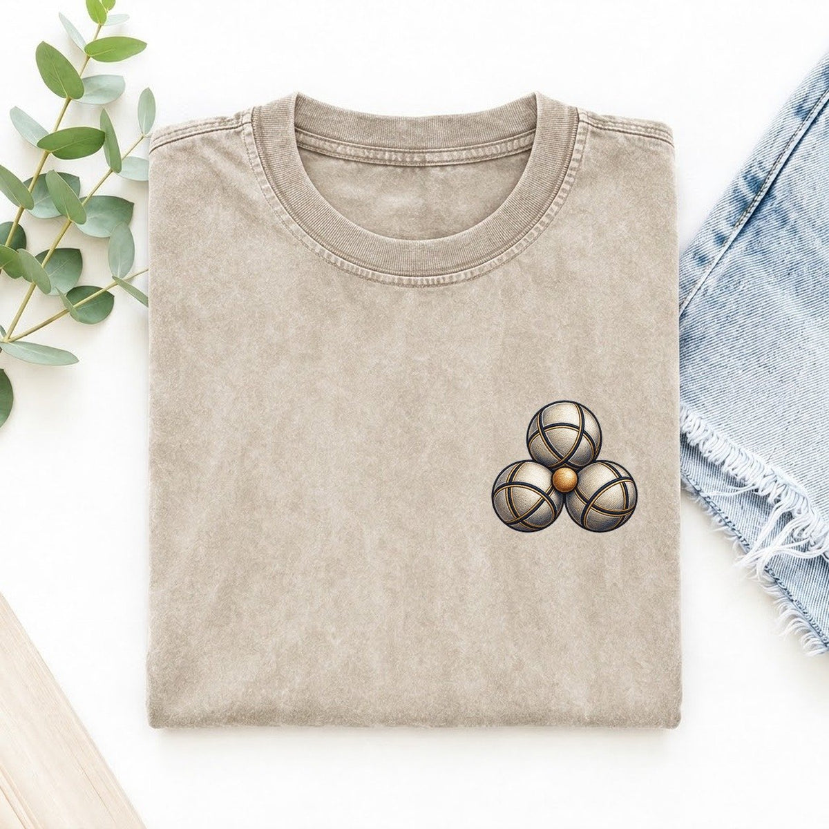 Petanque Three Boules Left Chest Vintage T-shirt – Off White
