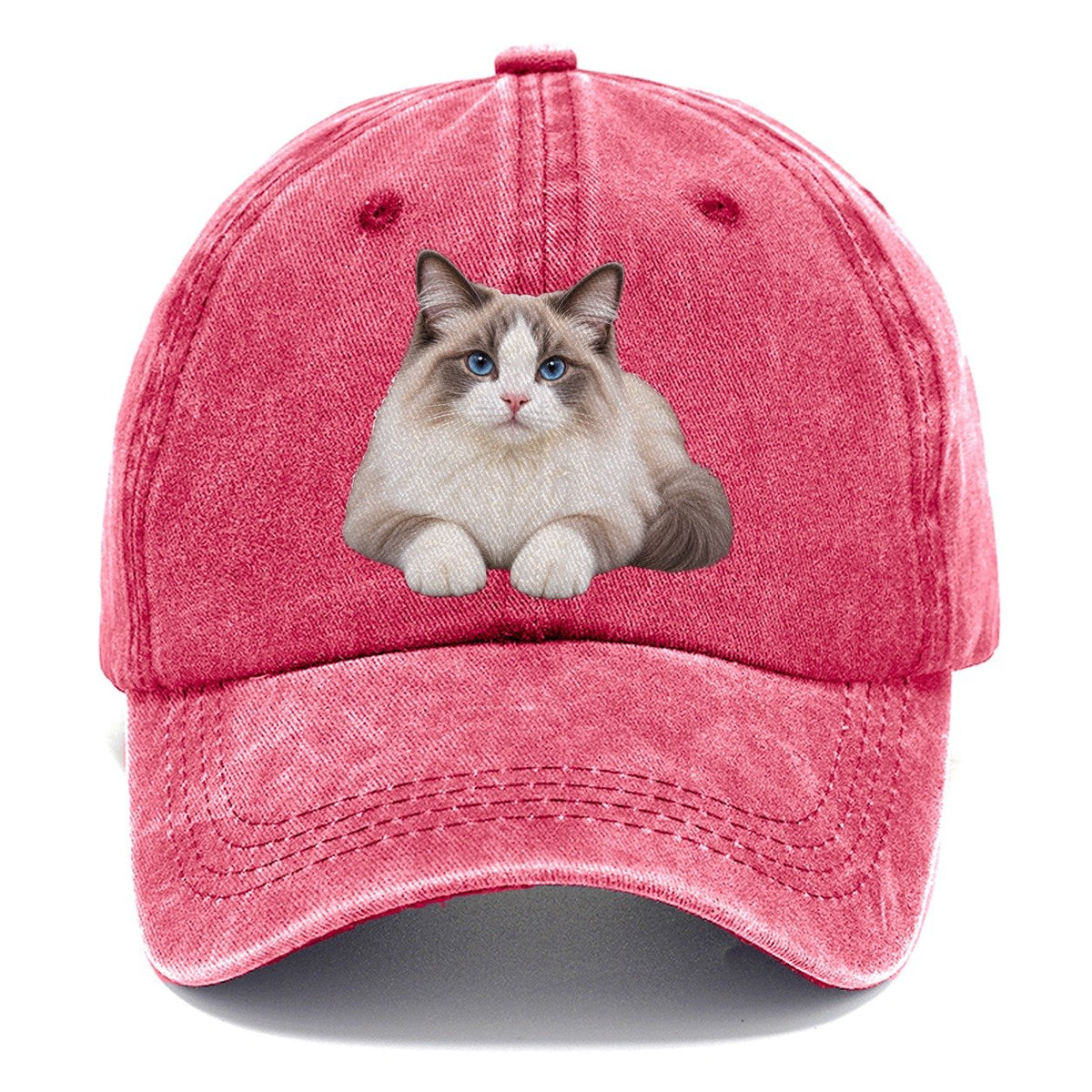 Ragdoll Reclining Paws Forward Realistic Cat Portrait Classic Cap – Pomegranate Blush