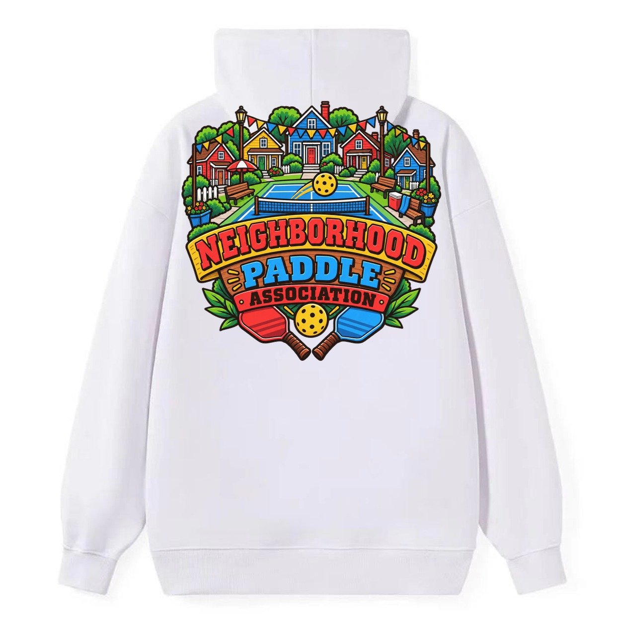 Neighborhood Paddle Association Pickleball Life Classic Pullover Hoodie – White