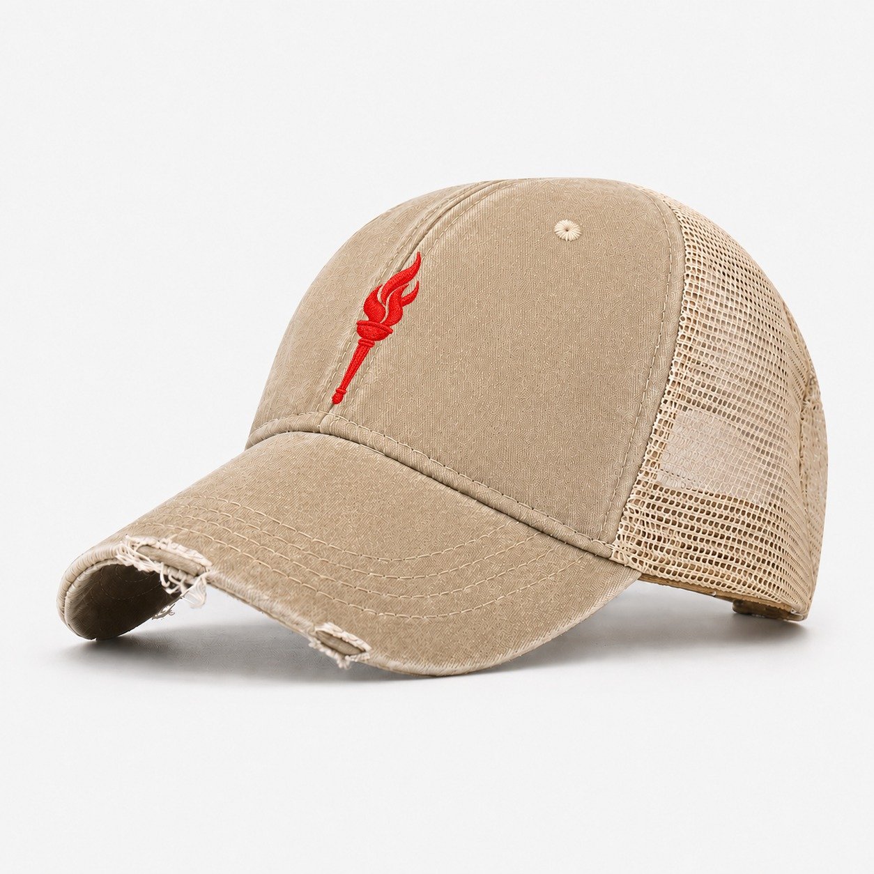 Torch Triple Flame Micro Motion Mark Washed Trucker Hat – Khaki
