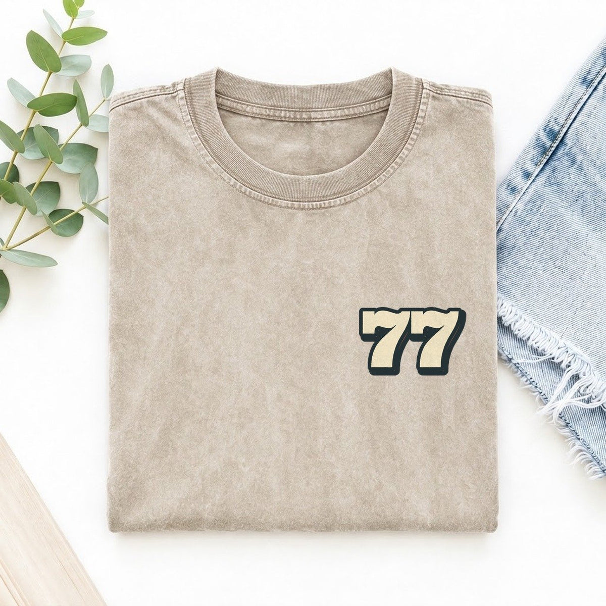 Number 77 Left Chest Vintage T-shirt – Off White