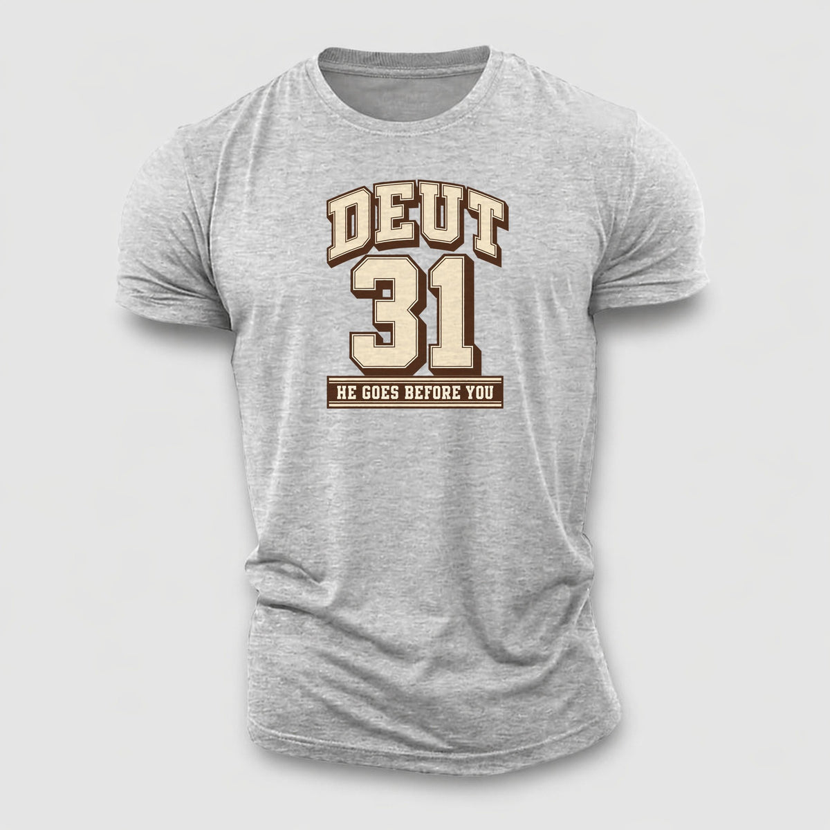 Deuteronomy 31 Varsity Chapel Varsity Cotton T-Shirt – Sport Grey