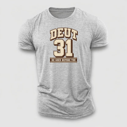 Deuteronomy 31 Varsity Chapel Varsity Cotton T-Shirt – Sport Grey