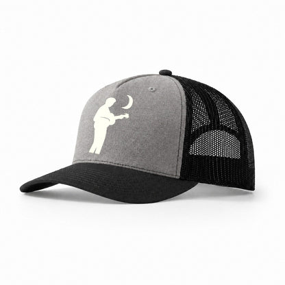 Guitarist Playing Acoustic Under Moonlight Trucker Hat – Grey-Black