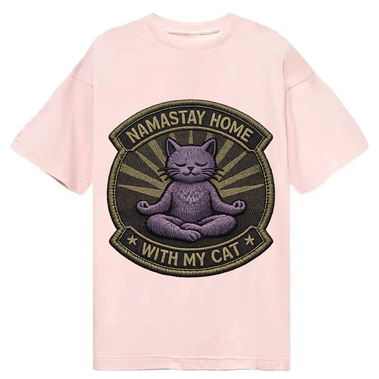 Embroidered Patch Design Namastay Home With My Cat Yoga Cat Classic T-shirt – Pink