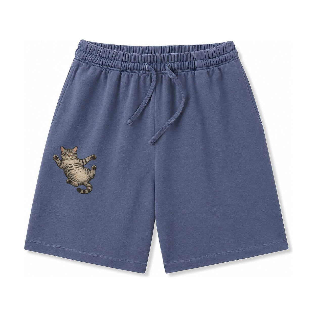 American Shorthair Silver Tabby Classic Pattern Fully Relaxe Washed Shorts – Navy Blue