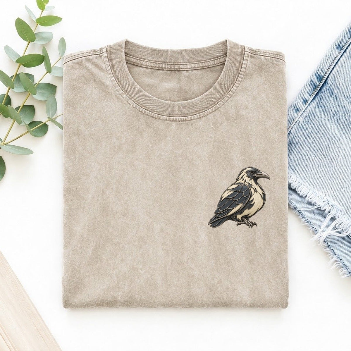 Raven Folded Pinion Keepsake Emblem Left Chest Vintage T-shirt – Off White