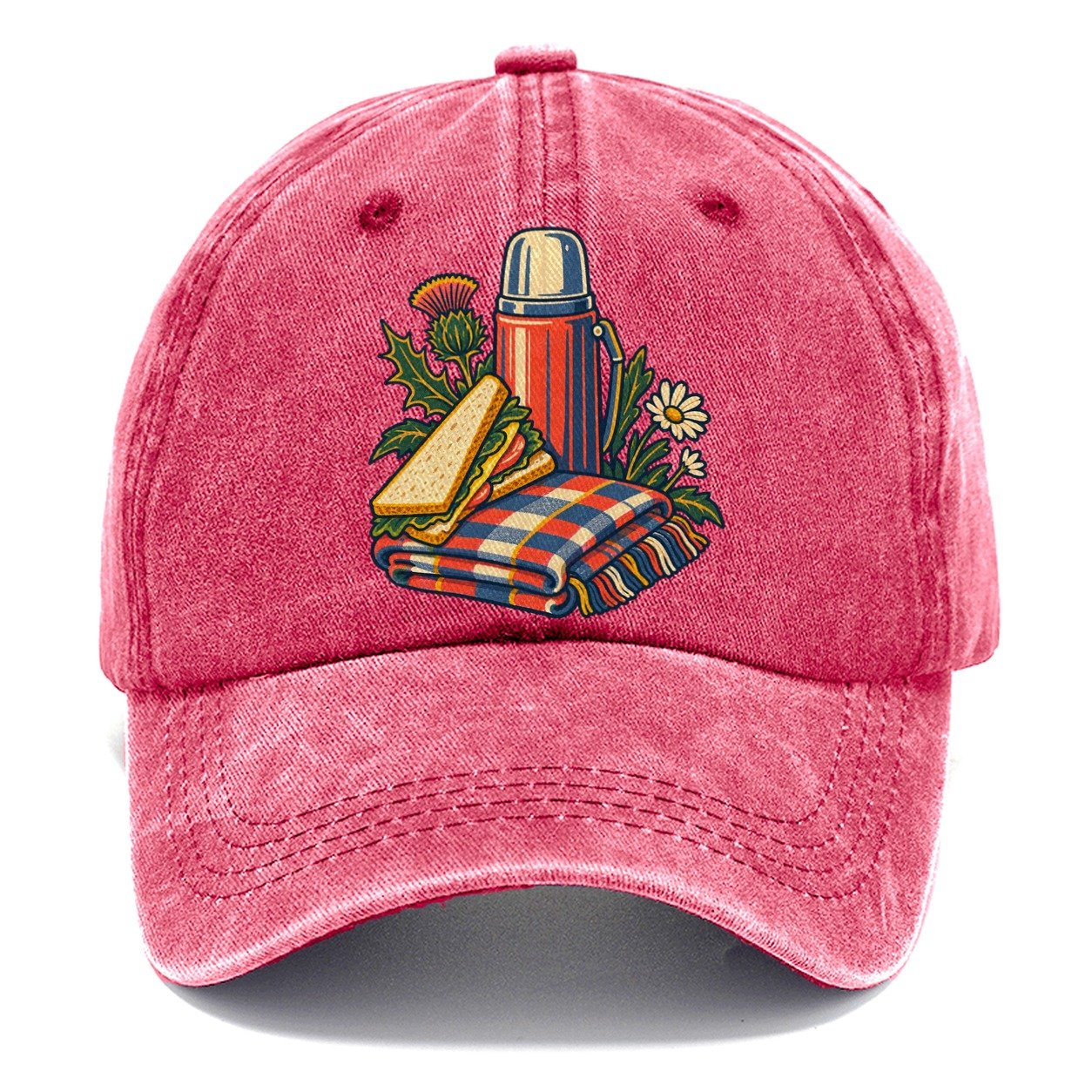Picnic Flask Sandwich And Checked Blanket Uk Culture Heritage Classic Cap – Pomegranate Blush