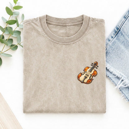 Violin Scroll Curl Keepsake Emblem Left Chest Vintage T-shirt – Off White