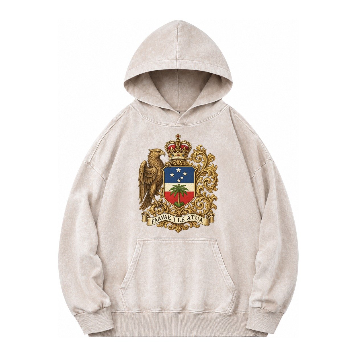 South Africa Springbok Emblem Springbok With Protea Green Go Vintage Washed Hoodie – Off White
