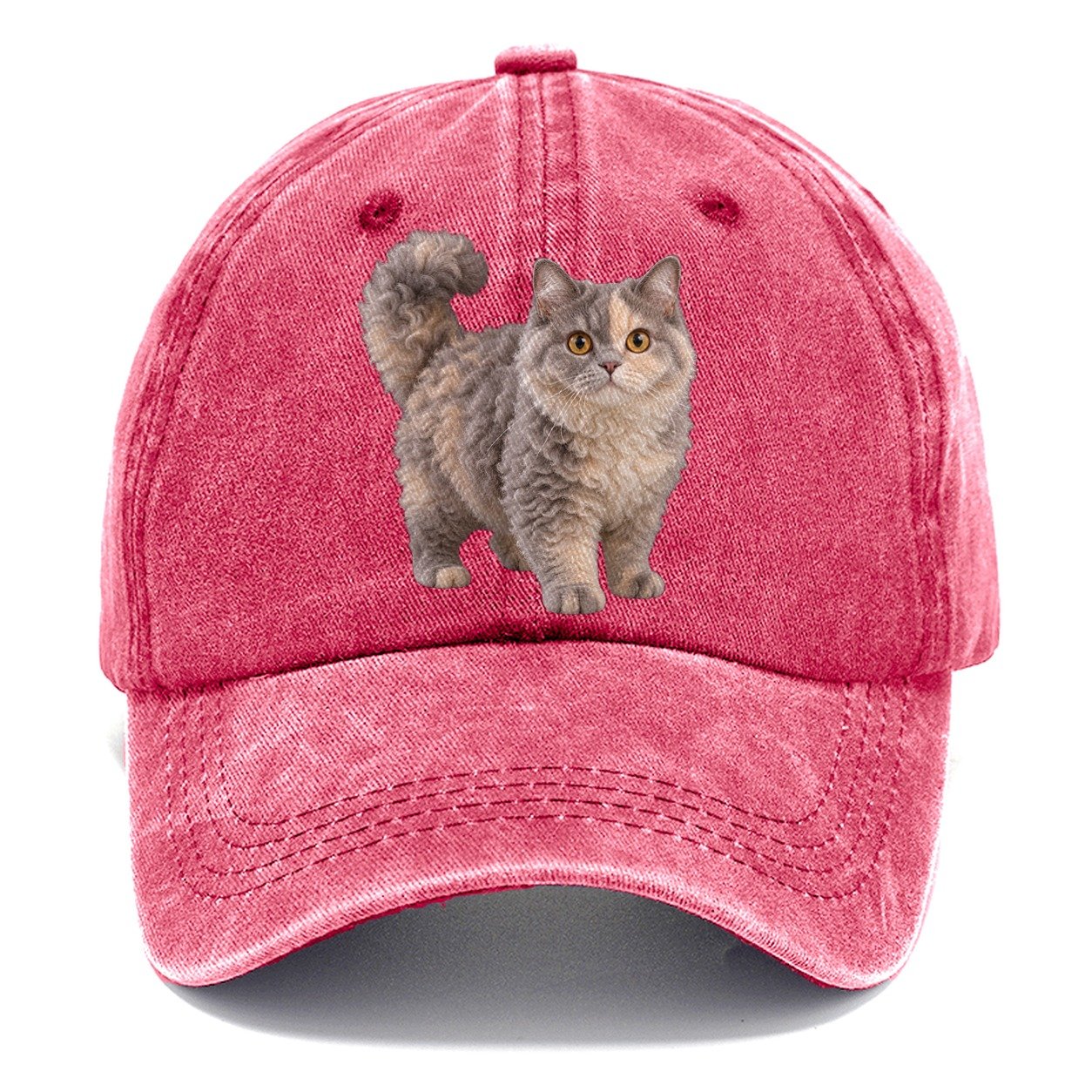 Selkirk Rex Standing Three Quarter Realistic Cat Portrait Classic Cap – Pomegranate Blush
