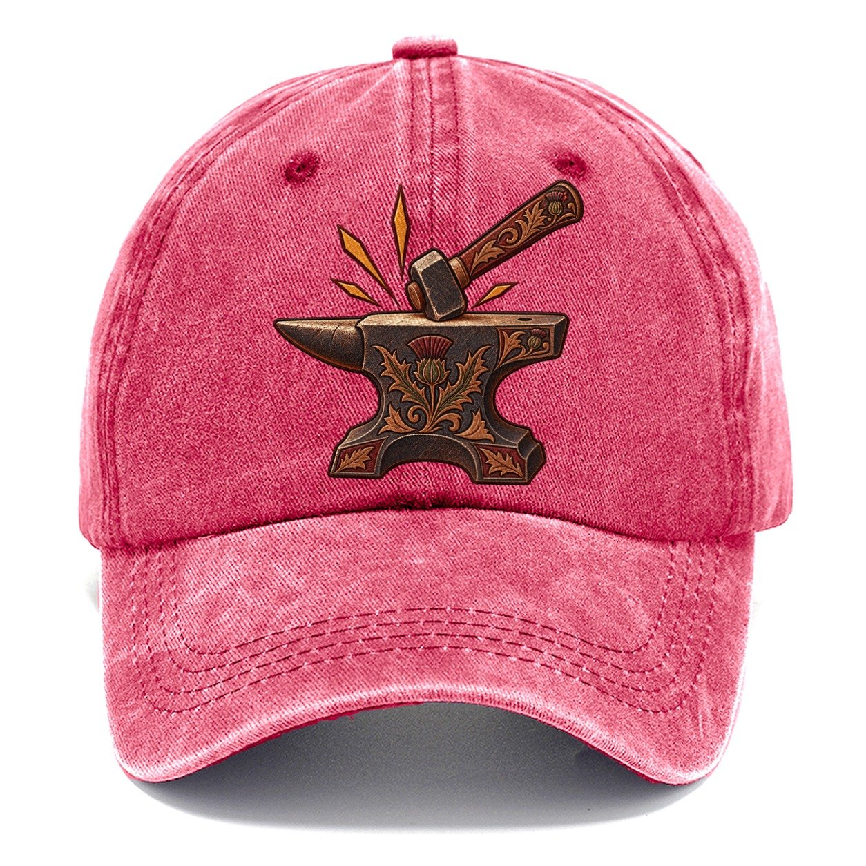 Village Blacksmith Anvil And Hammer Uk Culture Heritage Classic Cap – Pomegranate Blush