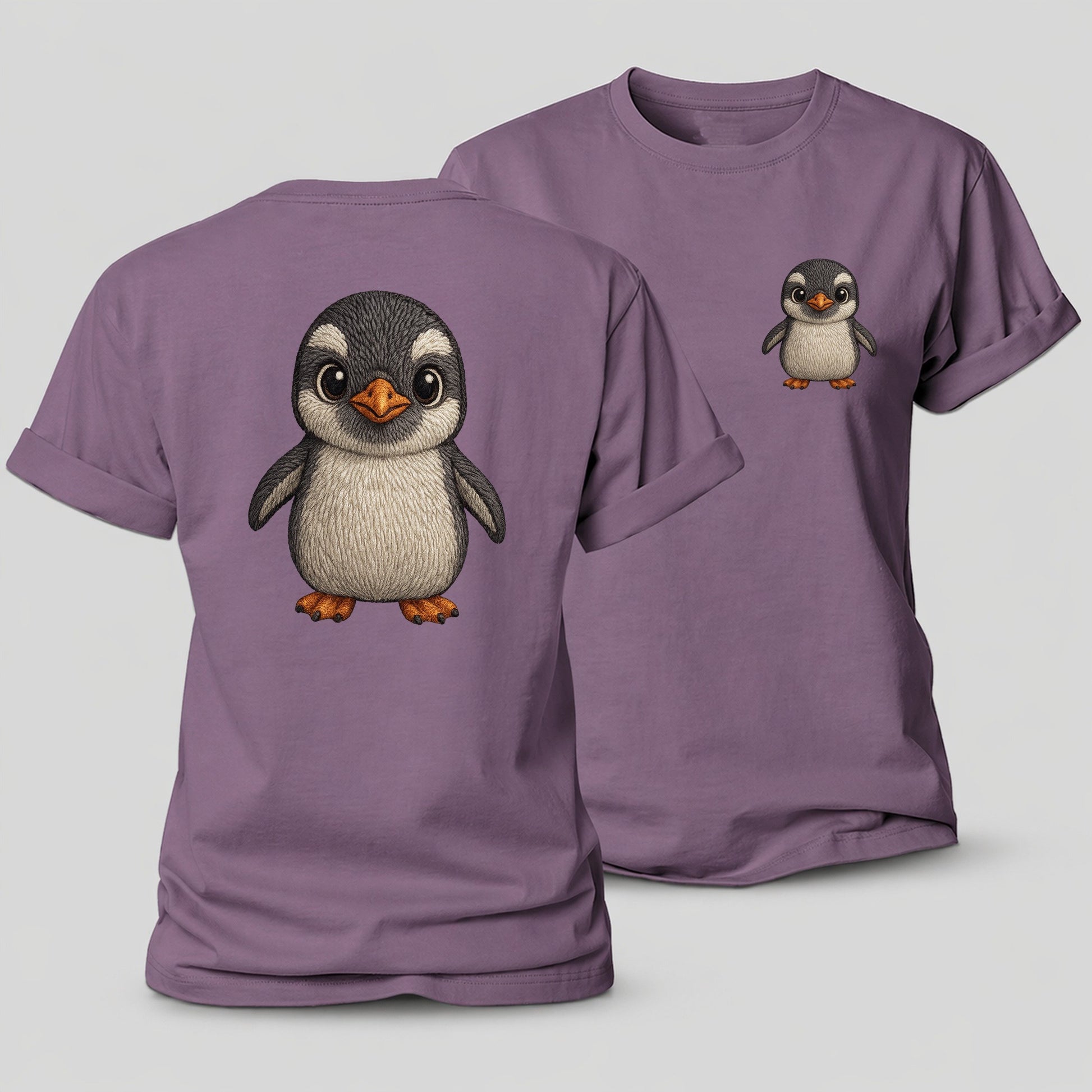 Baby Gentoo Penguin Orange Beak White Cap Bright Eyes Front Facing Energetic Women's Cotton T-Shirt – Purple