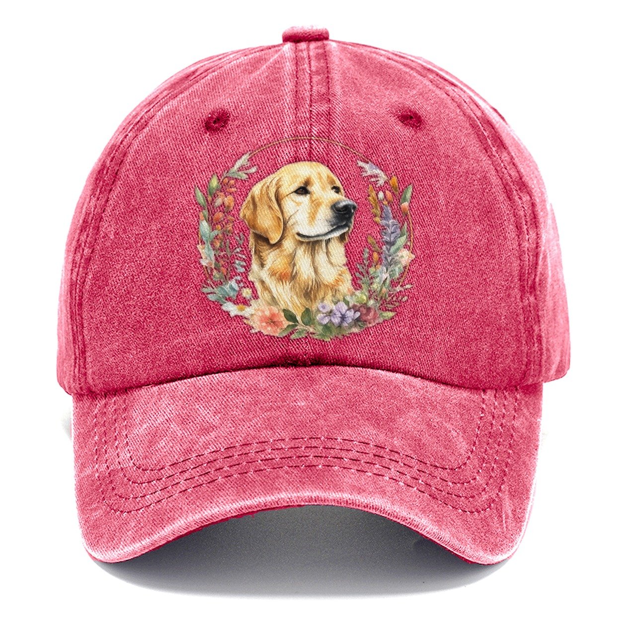 Golden Retriever Floral Portrait Classic Cap – Pomegranate Blush