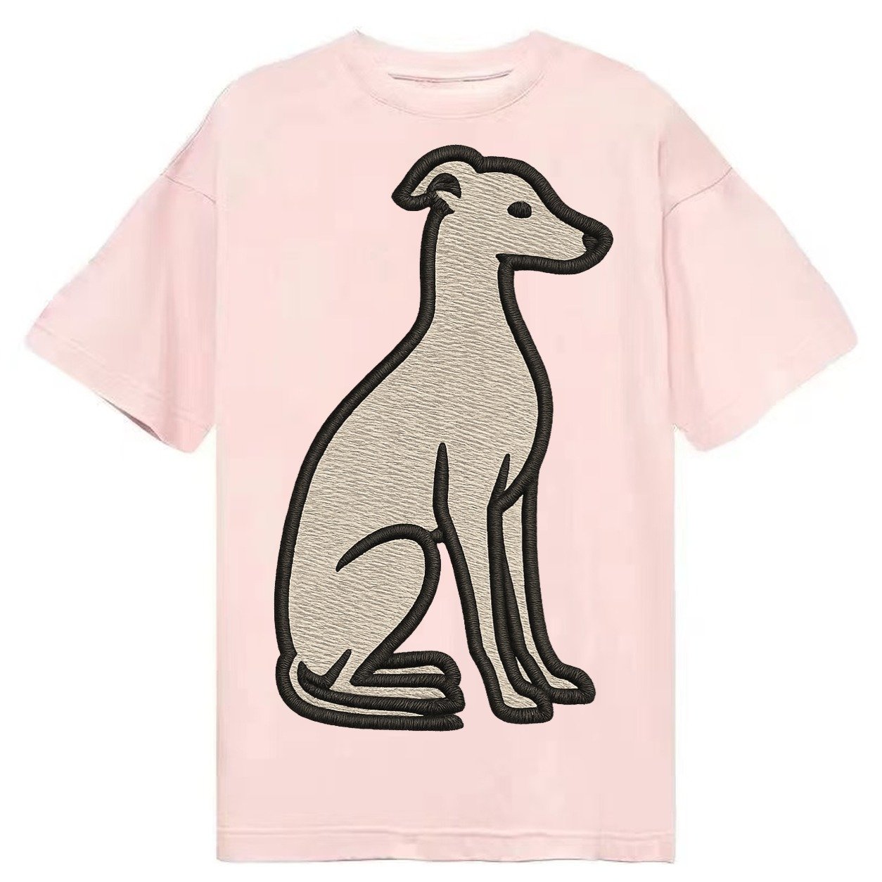 Italian Greyhound Gray Embroidered Sitting Pose Classic T-shirt – Pink
