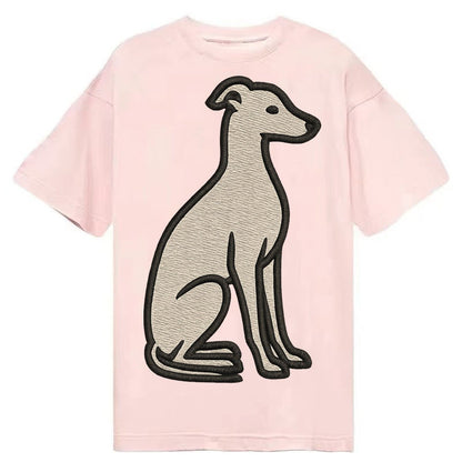 Italian Greyhound Gray Embroidered Sitting Pose Classic T-shirt – Pink