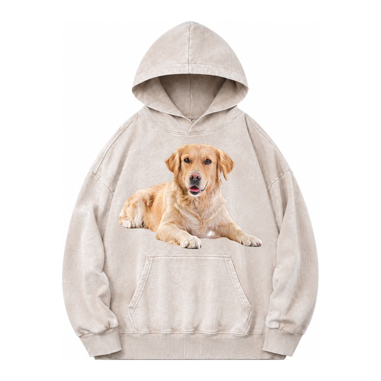 Golden Retriever Laying Dow Vintage Washed Hoodie – Off White