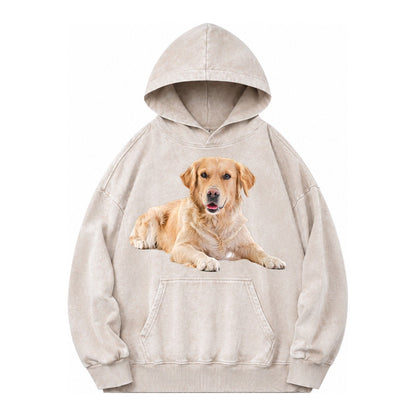 Golden Retriever Laying Dow Vintage Washed Hoodie – Off White